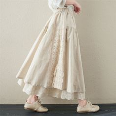 Spring Retro Linen Floral Hollow Embroidery Skirt Jan 2022 New Arrival M Beige Comfy Skirt, Mode Kawaii, Embroidery Skirt, Linen Layers, Mori Girl Fashion, Rock Outfit, Mode Abaya, Linen Color, Linen Style