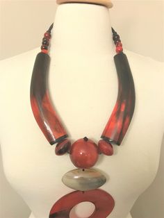 "Unsigned Beauty! Gorgeous Statement Large Dye Buffalo Horn Monies Style Necklace Just stunning, very good condition, It measure 25\" the longest, and the pendant 9.5\" The pictures are part of the description so please look at all the pictures and if you have any question please feel to ask before bidding! Make sure you check out my other vintage items!" Mens Necklace Pendant, Astrology Necklace, Mask Necklace, African Necklace, Mother Of Pearl Necklace, Art Deco Necklace, Bib Necklaces, African Masks, Mens Pendant