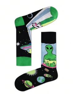 1 Pair Unisex Alien Pattern Mid-Calf Socks, Four Seasons Style Multicolor    Fabric Cartoon    Men Socks, size features are:Bust: ,Length: ,Sleeve Length: Cartoon Men, Alien Patterns, Men Socks, Cartoon Man, Free Socks, Calf Socks, Mens Socks, Socks Women, Crew Socks