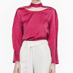 Bodgar Spring/Summer 2018 Collection Livia Pink Silk Blouse. - Size Small - 94% Silk, 6% Elastane - New With Tags Chic Summer Office Tops, Spring Viscose Tops For Office, Spring Office Viscose Tops, Casual High-neck Blouse For Workwear, Casual High Neck Blouse For Workwear, Spring Viscose Tops For Work, Viscose Tops For Spring Workwear, Chic Spring Office Top, Spring High Neck Blouse For Work