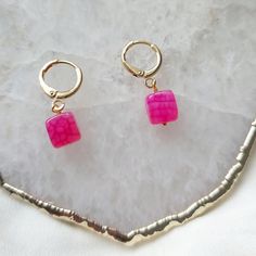 Tiny Square Stone Charm Hoop Earrings Tween Teen Girl Birthday Gift.  These are the most perfect earrings! Stylish, classic and perfect for everyday wear. Beautiful candy colours. The earring open with a simple lever. Lightweight simple design, very easy to wear everyday, you won't even feel you're wearing any. Materials Due to the natural stone, colours of the stones will vary and not always match or be as bright/dark. Please see the photo showing the variations available.  Hoops are high quali Teen Girl Birthday Gifts, Earrings Small Hoop, Earrings Classic, Tiny Charm, Small Hoop Earrings, Square Stone, Earrings Small, Huggie Earrings