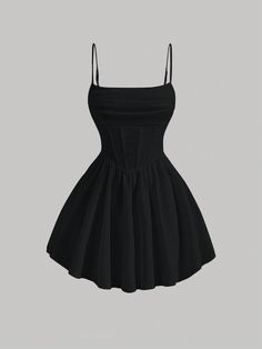 Casual Short Dress For Tween Girls, Sleeveless With Waist Drawstring, Solid Color Black Black Casual  Sleeveless Knitted Fabric Plain Cami Slight Stretch  Tween Girls Clothing, size features are:Bust: ,Length: ,Sleeve Length: Black Short Dress Prom, Black Mini Prom Dress, Cute Black Dresses Short, Dress For Mini Prom, Black Corset Dress Short, Corset Dresses Black, Mini Prom Dresses Short, Prom Dresses Short Black, Short Black Prom Dress