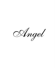 the word angel written in black ink on a white background