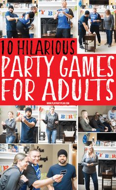 collage of various party games for adults