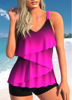 Color:Neon Rose Red;Size:S;Size:M;Size:L;Size:XL;Size:XXL;Bra Style:Padded;Support:Wire Free;Pad Style:Removable;Strap Style:Adjustable;Package Contents:1 X Tankini Top , Without Bottom;Occasion:Sport; Womens Tankini Swimwear, Teal Ombre, Neon Rose, Swimming Suits, Printed Tankini, Red Ombre, Swimwear Tankini, Red Tank, Red Tank Tops