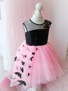 Little girls dressBlack and pinkPink butterflies dressBlack butterflies dressPink baby tutuHi lo fluffy dress3D Butterflies dressBaby pink dressFirst birthday tutuPageant baby dressFlower girl babyDress with butterflyWedding baby dress Lovely baby toddler little girl birthday dress features 3D butterfly appliques and black sequin top for newborn infant, toddler, kids. Sleeveless princess gown can be worn for wedding, pageant, and party events. Round crew neck neckline for a cozy fit. Back zipper Butterfly Embroidered Party Dresses, Pink Tulle Dress With Appliques, Pink Tulle Dresses With Appliques, Black Butterfly Print Dress For Spring, Black Butterfly Print Dresses For Spring, Black Butterfly Print Spring Dresses, Butterfly-shaped Tulle Dress For Dress-up, Butterfly Shape Tulle Party Dress, Butterfly Shape Tulle Dress For Party