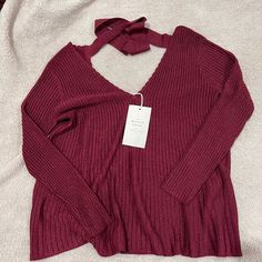 Nwt, Size Xs Color Bordeaux Lurex (Sparkly Burgundy) Long-Sleeved Pullover Smocked V-Neck At The Front Teardrop Opening At The Back Fastened With A Bow Length: 61 Cm / 24 In(For A Size S) Burgundy V-neck Top For Date Night, Ribbed V-neck Top For Parties, V-neck Ribbed Top For Parties, Party Ribbed V-neck Top, V-neck Ribbed Party Top, Party V-neck Ribbed Top, Burgundy V-neck Top For Winter, Scalloped Blouse, Cutout Shorts