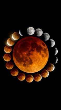 the phases of the moon are shown in this photo, with one half eclipse visible