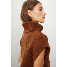 Brown knit (50% Acrylic, 38% Recycled Polyester, 12% Wool). Sweater. Sleeveless. Turtleneck. Pull on. 22.5" from shoulder to hemline. Imported. Sweater Sleeveless, Sleeveless Turtleneck, Rent The Runway, Closet Designs, Sleeveless Sweater, Wool Sweater, Cable Knit, Turtle Neck, Wool