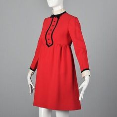 1960s Geoffrey Beene Red Wool Mini Dress Tuxedo Short Baby Doll Long Sleeve VTG | eBay Red Vintage Costume Dress, Red Historical Costume Dress, Historical Long-sleeve Day Dress, Historical Long Sleeve Daywear Dress, Historical Long Sleeve Day Dress, Vintage Doll Collar Dresses For Winter, Retro Long Sleeve Costume Dress, Classic Long Sleeve Costume Dress, Red A-line Dress For Vintage Fashion