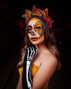 Catrina Face Makeup, Catarina Makeup, Makeup Mariposa, Catrina Makeup, Halloween Makeup Sugar Skull, Sugar Skull Costume, Dead Makeup, Cute Halloween Makeup