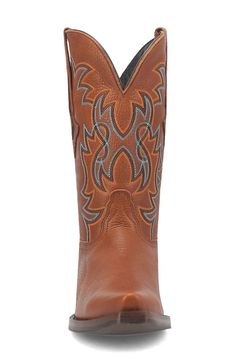 Heavy pebbling and embroidered flames kick up the appeal of a cowboy boot designed with a low, stacked heel and a snipped toe for ready-to-ride authenticity. Pull-on style Leather upper/synthetic lining and sole Imported Fall Rodeo Work Boots With Reinforced Toe, Western Style Work Boots For Rodeo With Reinforced Heel, Western Style Work Boots With Reinforced Heel For Rodeo, Fall Rodeo Work Boots With Snip Toe, Rodeo Work Boots With Reinforced Snip Toe, Embroidered Flames, Mens Cowboy Boots, Leather Cowboy Boots, Cowboy Boot