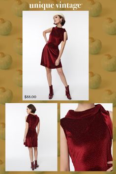 This striking 1960's style dress from Smak Parlour is crafted in a ruby red and metallic textured knit fabric. The darted bodice is topped by a mock turtleneck that features an attached self-tie collar. The tapered waist is cinched with a back zipper and drops into a darling A-line skirt that dances above the knees. Complete with side pockets..Available in sizes XS-4X while supplies last. | Smak Parlour Ruby Red Mock Neck Fit & Flare Dress | Size 3X/20 1960s Style Dress, 1960's Style, Tie Collar, 1960s Fashion, Mock Turtleneck, Textured Knit, Large Size Dresses, Ruby Red, Above The Knee