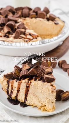 no bake peanut butter pie on a white plate