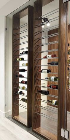 the wine rack in this room is made out of wood