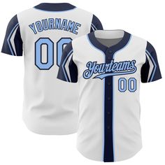 Custom White Light Blue-Navy 3 Colors Arm Shapes Authentic Baseball Jersey Baseball Jersey Men, Logo Wear, St. Patricks Day, Blue Football, Alpha Kappa Alpha, Gym Gear, 3d Pattern, Number 3, Baseball Shirts