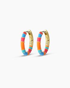 Gigi Enamel Stripe Hoops-Earrings-Vixen Collection Aka Jewelry, Avoid Alcohol, Earrings Stacking, Black Labradorite, Ear Stack, Gold Jewelry Earrings, Steel Post, 14k Gold Necklace, Mix Style