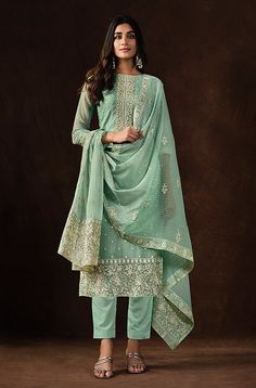 Wedding Pant Suit, Mint Green Pants, Silk Pant Suit, Wedding Pants, Resham Embroidery, Net Lehenga, Utsav Fashion, Embroidered Pants, Embroidered Wedding