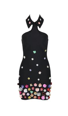 HALTER EMBELLISHED FLOWERS MINI DRESS Sleeveless Mini Dress With Floral Applique For Party, Sleeveless Floral Applique Mini Dress For Party, Chic Embellished Halter Dress For Summer, Floral Mini Dress For Summer Parties, Chic Embellished Summer Halter Dress, Chic Summer Embellished Halter Dress, Backless Halter Dress With Floral Print For Party, Backless Floral Print Halter Dress For Party, Embellished Halter Neck Dress For Summer