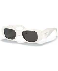 in stock Rectangular Tinted Sunglasses In Optic White, Designer Optic White Sunglasses With Gradient Lenses, Fashion Leaders, Classic Sunglasses, Small Faces, Prada Sunglasses, Sunglass Hut, Dark Grey Color, Color Lenses