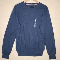 Tommy Hilfiger Crew Neck Knit Blue Sweater New Without Tags Size Large 100% Cotton Blue Textured Knit Cotton Sweater, Blue Cotton Textured Knit Sweater, Blue Knitted Cotton Sweater, Blue Knit Long Sleeve Sweatshirt, Casual Navy Knitted Sweater, Blue Knit Cardigan With Ribbed Cuffs, Blue Crew Neck Knitted Sweater, Blue Textured Knit Casual Sweater, Casual Blue Textured Knit Sweater