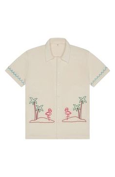 A pair of locals is ready to show you their favorite patch of sand in the laid-back comfort of this button-up made for kicking back under a palm tree. Front button closure Spread collar Short sleeves 55% linen, 45% viscose Machine wash, tumble dry Imported Flamingo Beach, Short Sleeve Button Up, Terry Cloth, Palm Tree, Short Outfits, Flamingo, Button Up Shirts, Button Up, Short Sleeves