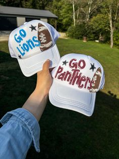 Customizable trucker hats!  🏈 any sport!  🏈 any color writing/detail! **white hats available ONLY** Cheap Team-colored Trucker Hat For Sports Events, Cheap Trucker Hat With Letter Print For Sports, Cheap Letter Print Trucker Hat For Birthday, Christmas Hand Painted, Shop Small Business Quotes, Color Writing, White Hats, White Hat, Shop Small Business