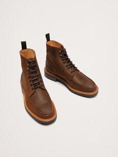 Lace-Up Italian Waxed Suede Boot | Banana Republic Rugged Fall Lace-up Boots With Stitched Sole, Calf Leather Lace-up Boots With Leather Lining, Classic Lace-up Boots With Vibram Sole For Fall, Brown Oiled Leather Lace-up Boots, Fall Oiled Leather Ankle Chukka Boots, Fall Oiled Leather Chukka Ankle Boots, Rugged High-top Lace-up Boots With Goodyear Welt, Rugged Moc Toe Leather Shoes For Fall, Brown Oiled Leather Lace-up Boots For Fall