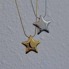 The Matching Necklace set includes a silver puffy star necklace and a gold chunky star necklace, ideal as a jewelry gift for her. This necklace set can be personalized, making it a perfect gift set for friends, couples, siblings, etc. 💫 𝐃𝐄𝐓𝐀𝐈𝐋𝐒:  ⭐️ Star necklace length is 16" + 2" adjustable extender  ⭐️ Chunky Star Pendant size is 24mm x 24mm ⭐️ This Puffy Star necklace is 100% stainless steel, water & tarnish proof made to last forever ✨ ⭐️ The best statement matching necklaces for be Matching Necklaces For Friends, Matching Necklaces For Best Friends, Matching Couple Necklaces, Matching Stuff, Silver Star Necklace, Couple Necklace, Star Necklace Silver, Star Necklace Gold, Bff Necklaces