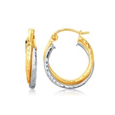 Buy LOVCIA Luxury 14k White and Yellow Gold Twisted Hammered Hoop Earrings Hammered Hoop Earrings, Snap Lock, Twist Style, Diamond Design, Gold Hoop Earrings, Metal Stamping, Gold Metal, Two Tone, Women's Earrings