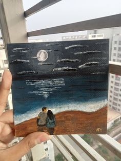 Couple on a moonlit night, seating in a sea beach. Acrylic painting Painting For A Boyfriend, Anniversary Paintings For Him, Night Beach Painting Acrylic, Canvas Painting For Gifting, Canvas Painting To Gift Boyfriend, Gift Painting Ideas Boyfriend, Paintings For Boyfriends Birthday, Long Distance Relationship Painting, Paintings For Anniversary