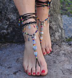 This listing is for one anklet. Beautiful macrame anklet. You can wear it alone or in combination with the barefoot sandals available in my shop (picture 1, 3 and 6) https://www.etsy.com/listing/218100733 This anklet is made with waxed polyester cord, tibetan silver beads, tibetan silver leaf charms and achira seed beads. They close with a lobster claw and on the other side a small chain allows to adjust the length of the anklet. The anklet comes in a beautiful silk pouch. This anklet is made to Bohemian Bracelets For Summer Parties, Summer Bohemian Party Bracelets, Bohemian Summer Party Bracelets, Handmade Anklets For Festivals And Parties, Summer Festival Bohemian Bracelets, Bohemian Black Beads Bracelets For Beach, Black Beads Summer Beach Jewelry, Bohemian Black Bracelets For Beach, Summer Beach Jewelry With Black Beads