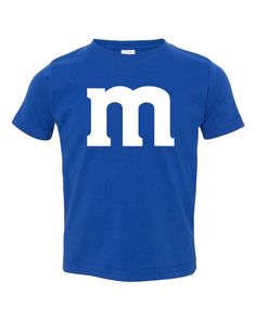 M Halloween Team Costume Funny Party  - Toddler T-Shirt Halloween Blue Tops With Letter Print, Blue Halloween Top With Letter Print, Blue Letter Print Top For Halloween, Blue Halloween Tops With Letter Print, Blue Halloween Letter Print Tops, Blue Pre-shrunk Tops For Halloween, Customizable Cotton Fan Apparel T-shirt, Customizable Blue Graphic Tee, Blue Custom Print Fan Apparel Top