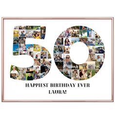 a 50th birthday card with the number 50 in it's center and pictures of people