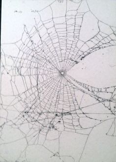 a spider web is seen in this black and white photo, it appears to be cracked