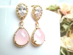 Blush Pink Earrings Pink Opal Gold Wedding by LaLaCrystal on Etsy Elegant Pink Bridal Earrings, Pink Bridal Earrings As Gift, Delicate Pink Jewelry For Anniversary, Pink Dangle Teardrop Earrings For Gift, Elegant Pink Drop Bridal Earrings, Feminine Wedding Jewelry With Matching Earrings, Elegant Pink Teardrop Earrings As Gift, Elegant Pink Teardrop Earrings For Party, Feminine Jewelry With Matching Earrings For Wedding