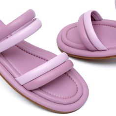 Alta Shoes Material: CueroHecho en Colombia Trendy Flat Sandals With Padded Heel, Flat Sandals With Padded Heel For Beach, Flat Heel Sandals With Padded Heel For Beach, Pink Leather Open Toe Footbed Sandals, Pink Leather Slingback Sandals For Beach, Pink Leather Flat Footbed Sandals, Lilac Sandals, Lilac, Sandals