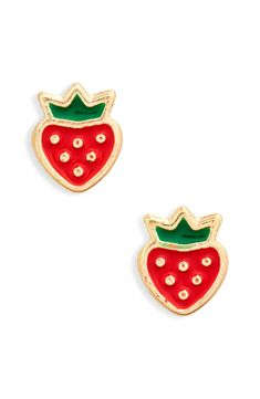 Treat that berry special kid to this pair of strawberry stud earrings handcrafted from 14-karat gold with screw-back posts for secure wear. 1/4"W x 1/4"L Post back 14k gold/enamel Made in Spain L Post, Bony Levy, Special Kids, Gold Enamel, Screw, Berry, Spain, Nordstrom, Yellow Gold