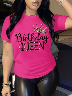 Women"S Casual Crew Neck Short Sleeve "Birthday Queen" Fitted T-Shirt, Summer Pink Casual  Short Sleeve Knitted Fabric Leopard Print,Letter  Slight Stretch  Women Clothing, size features are:Bust: ,Length: ,Sleeve Length: 11 Birthday, Birthday Queen, Neck Women, Rose Bonbon, 11th Birthday, Pink Birthday, Kids Sleepwear, Kids Beachwear, Denim Wash