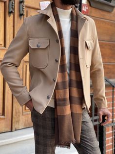 Bojo Slim Fit Special Edition Beige Jacket-baagr.myshopify.com-Jacket-BOJONI Short Coat Outfit, Black Coat Outfit, Slim Jacket, Slim Fit Coat, Mens Attire, Beige Jacket, Travel Wear, Single Breasted Coat, Mens Fashion Fall