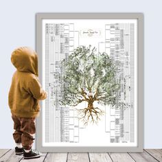 a child standing in front of a tree with its roots exposed and the words below it