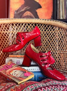 1960s Vintage Red Cut-out Lace up Mod Shoes by Connie - Etsy Mod Shoes, Womens Mary Janes, Box Shoes, Mary Jane Shoes Womens, 60s Fashion, Cut Out Design, Red Satin, Vintage Designer, Red Shoes