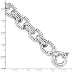 Product Specification Bracelet Type Links Chain Length 7.25 In Chain Type Link, Other Chain Width 13.3 Mm Clasp /Connector Spring Ring (Fancy) Clasp Thickness (Female End) 3 Mm Clasp Thickness (Male End) 5.22 Mm Clasp Width (Female End) 6.6 Mm Clasp Width (Male End) 16.55 Mm Finish Polished Jewelry Type Bracelets Length 7.25 In Material Sterling Silver Material Color White Material Purity 925 Plating Rhodium Product Type Jewelry Sold By Unit Each Width 13.3 Mm Silver Link Chain, Silver Link Bracelet, Metal Chain Link, Silver Material, Polish Jewelry, Selling Jewelry, White Material, Spring Rings, Link Bracelets