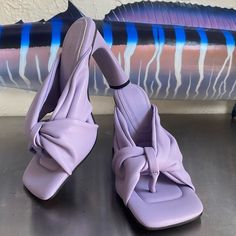 The Cutest Shoes But A Bit Too Small For Me. Have A Tiny Mark Ad Shown On Toe Area But Not Visible When Worn. Never Been Used, Only Tried On !! Casual Purple Heels, Casual Purple Leather Heels, Casual Purple Synthetic Heels, Pink Velvet Heels, Wood Platform Heels, Cutest Shoes, Beige Pumps, Strappy Block Heels, Maroon Leather