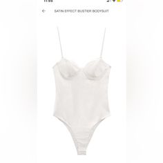 Zara White Satin Effect Bustier Bodysuit. Size S. Brand New With Tags! Adjustable Straps, Zipper Closure On The Side, Snap Closure At The Bottom, And Tags Pictured. Fitted White Bodysuit With Built-in Bra, Fitted Underwire Bodysuit With Straps, Elegant Stretch Bodysuit With Straps, Chic Backless Corset With Built-in Bra, Elegant Summer Backless Corset, Elegant Backless Summer Corset, Elegant Bodysuit With Spaghetti Straps, Bra Friendly, Fitted Cami Bodysuit With Built-in Bra, Elegant White Cami Corset