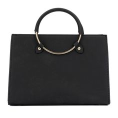 This stylish tote bag features a high-end design with a versatile profile and circular handle. Suitable for work, travel, evening events or shopping trips. This bag is large enough to carry all your necessities. Black Bag With Round Handles, Black Tote Briefcase With Detachable Handle, Black Briefcase Tote With Detachable Handle, Black Shoulder Bag With Gold-tone Hardware And Round Handle, Black Satchel With Round Handle For Travel, Black Satchel With Round Handles, Everyday Box Bag With Round Handle, Trendy Bags With Round Handles, Evening Tote Shoulder Bag With Adjustable Handle