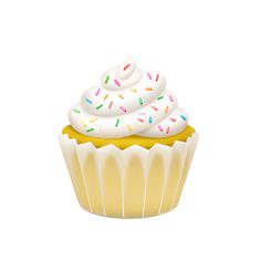 a cupcake with white frosting and sprinkles on top is shown