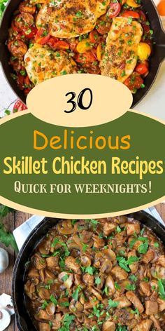 Need ideas for easy and healthy skillet chicken recipes? Learn how to make the most amazing lunch or dinner with 30 recipes like lemon chicken breast skillet, one pot skillet chicken parmesan, skillet chicken fajitas, skillet chicken enchiladas, and skillet chicken and potatoes. | skillet chicken and rice | cast iron skillet chicken | how long to cook chicken in a skillet | skillet chicken dinner | how to cook chicken breast in skillet | skillet chicken parm | skillet chicken thighs