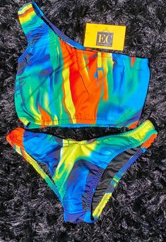 MultiColor Two Piece Bikini Swimsuit Set - Eccentrik Collections, LLC Swim Sets, Swimsuit Set, One Shoulder, Two Piece, Swimming, Lingerie