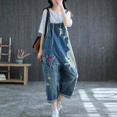 Loose Overalls, High Waist Jumpsuit, Overalls Casual, Floral Print Jumpsuit, Salopette Jeans, Overall Jumpsuit, Navy Print, Summer Denim, Jumpsuit Summer